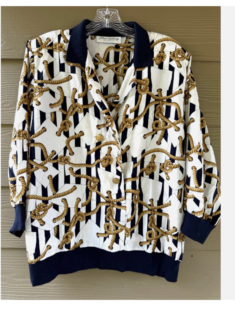 VTG Paul Anthony Nautical Rope Gold Button White Navy Blouse Jacket